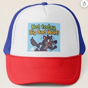 Kids Trucker Hat with Wolf Design - Red, Blue, White
